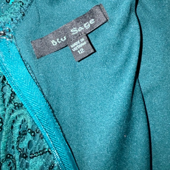 worn ONCE! BLU SAGE emerald green sequins floor length formal/ ball GOWN size 12 - Picture 6 of 6